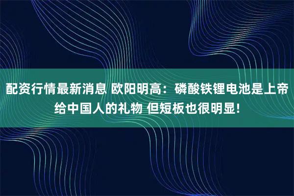 配资行情最新消息 欧阳明高：磷酸铁锂电池是上帝给中国人的礼物 但短板也很明显!